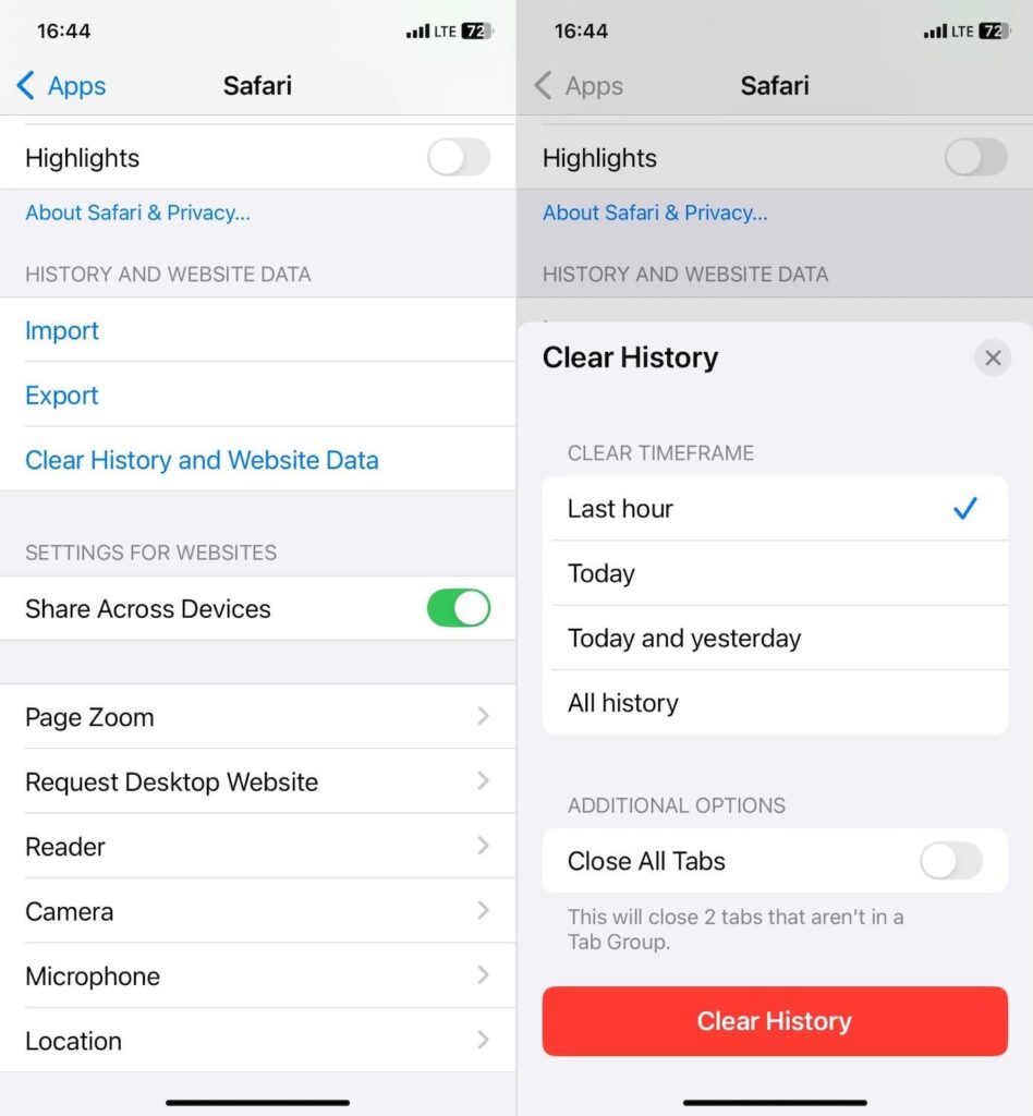 Clear Safari Cache on iphone